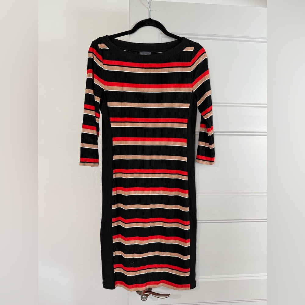 The Limited Black and Red Striped Long Sleeve Dress